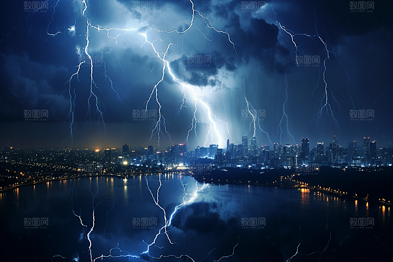 暴雨闪电自然灾害气象摄影图