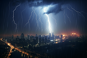 暴雨闪电电闪雷鸣城市摄影图