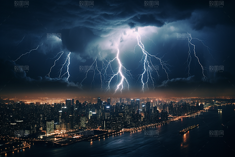 暴雨闪电自然现象高清摄影图