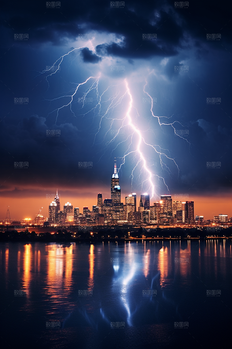 暴雨闪电气象极端天气摄影图