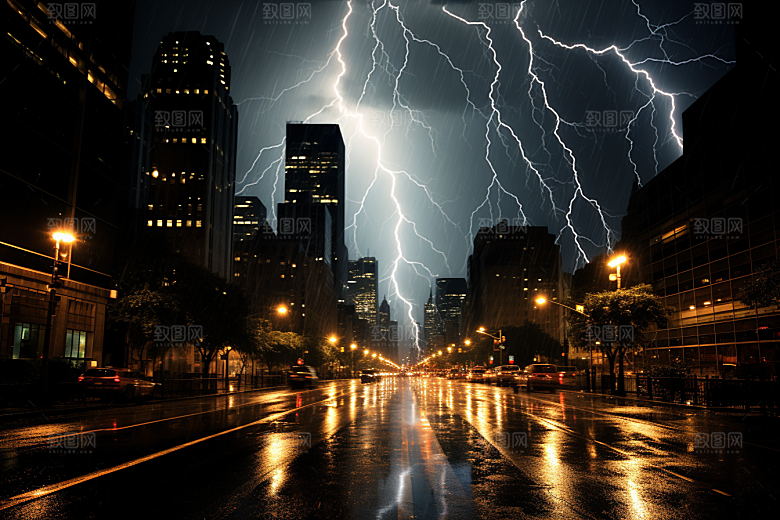 暴雨闪电自然灾害雷暴摄影图