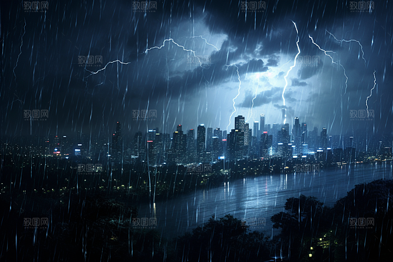 暴雨闪电自然现象恶劣天气摄影图
