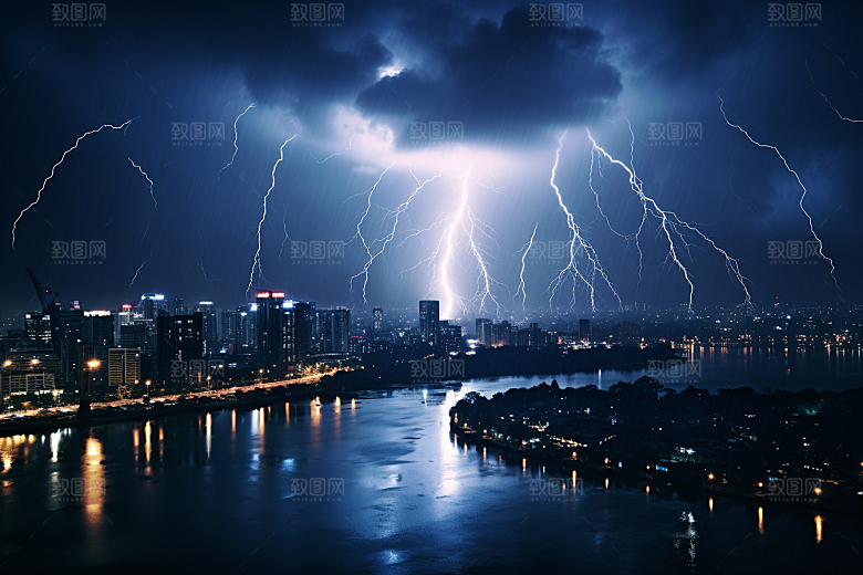 暴雨闪电电闪雷鸣极端天气摄影图