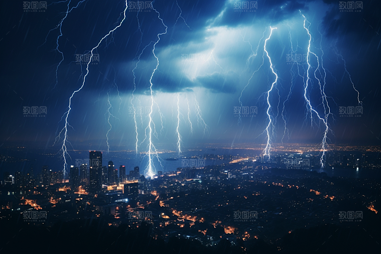 暴雨闪电雷雨城市摄影图