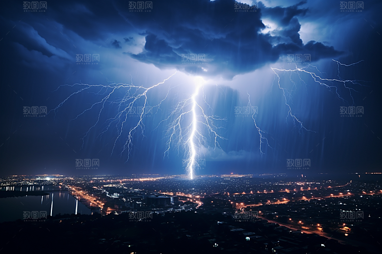 暴雨闪电雷雨极端天气摄影图