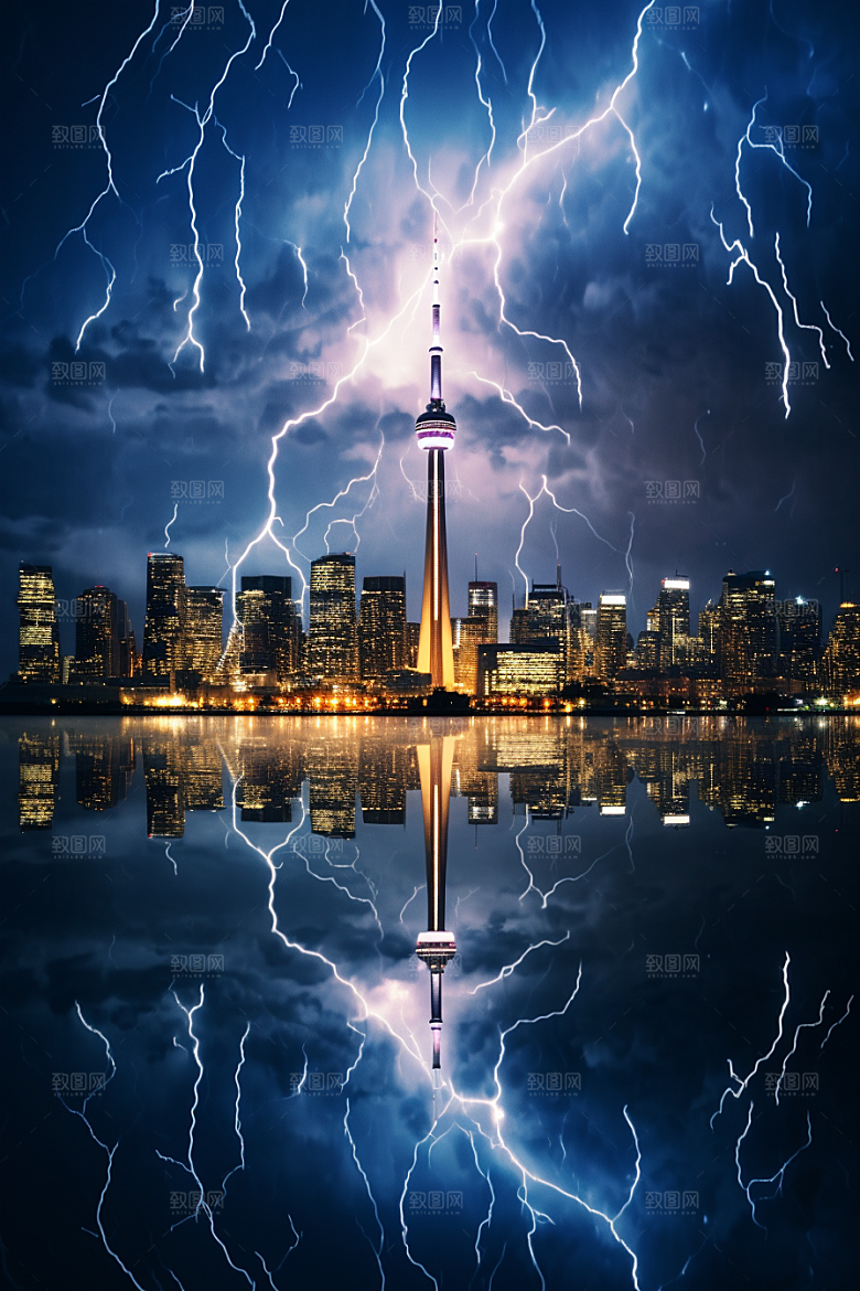 暴雨闪电气象自然灾害摄影图