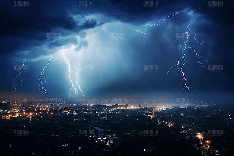 暴雨闪电极端天气雷暴摄影图
