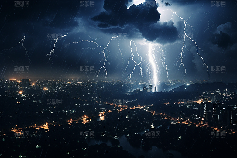暴雨闪电自然现象雷雨摄影图