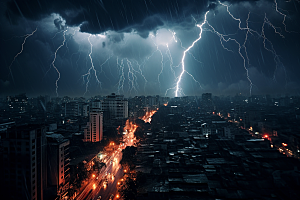 暴雨闪电极端天气雷雨摄影图
