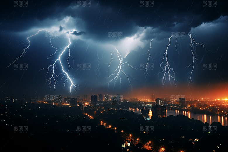 暴雨闪电雷雨气象摄影图