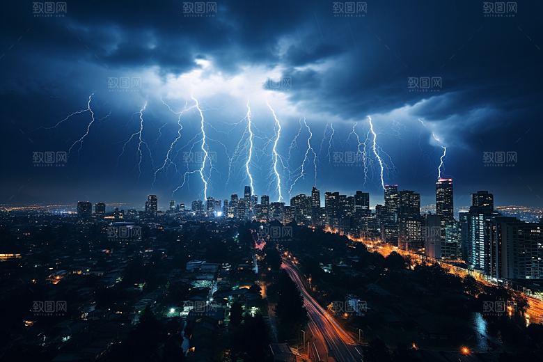 暴雨闪电高清气象摄影图