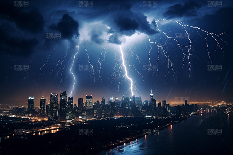暴雨闪电高清雷雨摄影图