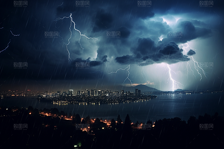 暴雨闪电恶劣天气雷雨摄影图
