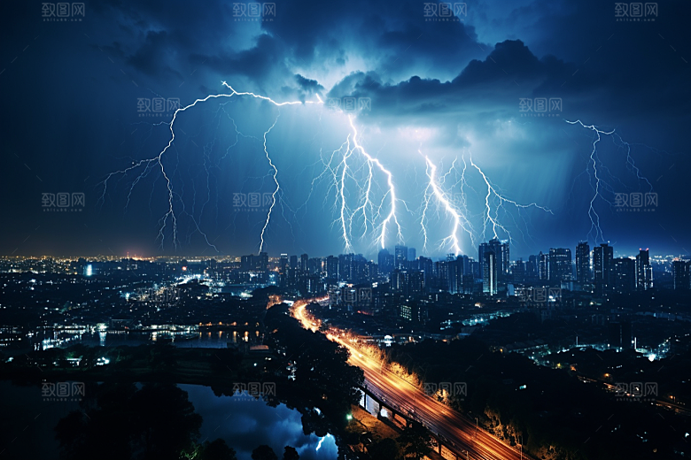 暴雨闪电高清城市摄影图