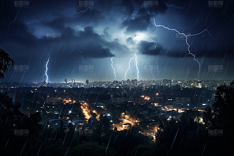 暴雨闪电气象极端天气摄影图