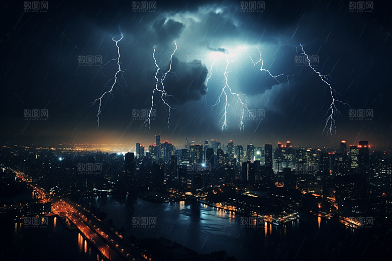 暴雨闪电高清雷雨摄影图