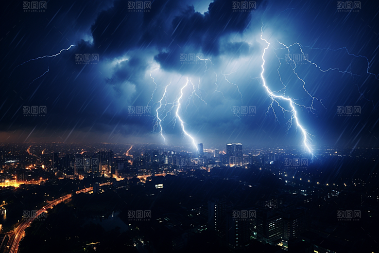 暴雨闪电气象极端天气摄影图
