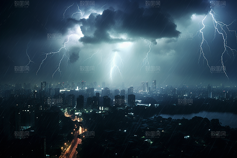 暴雨闪电雷暴电闪雷鸣摄影图