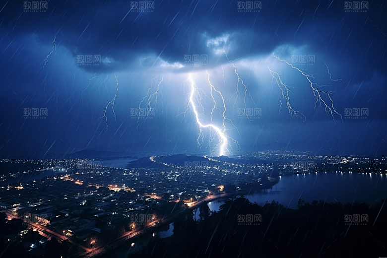 暴雨闪电雷雨自然现象摄影图