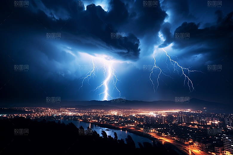 暴雨闪电恶劣天气雷雨摄影图