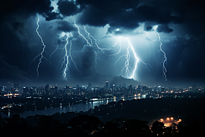 暴雨闪电电闪雷鸣恶劣天气摄影图