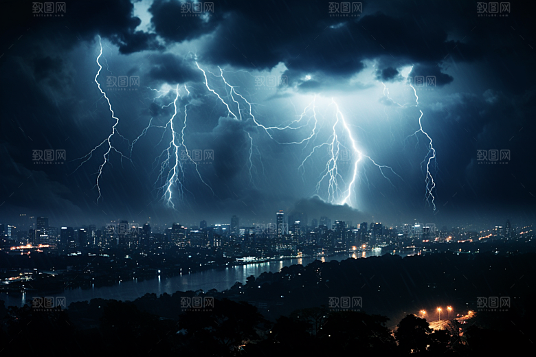 暴雨闪电电闪雷鸣恶劣天气摄影图