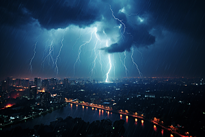 暴雨闪电电闪雷鸣城市摄影图