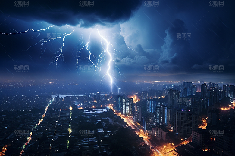 暴雨闪电雷雨恶劣天气摄影图