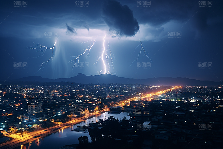 暴雨闪电自然灾害自然现象摄影图