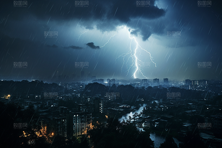 暴雨闪电自然灾害电闪雷鸣摄影图