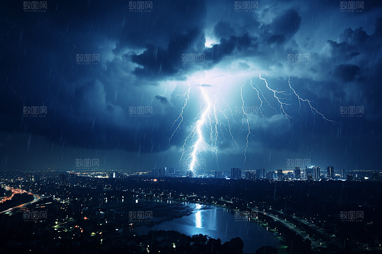 暴雨闪电雷暴恶劣天气摄影图