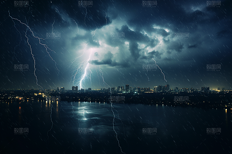 暴雨闪电雷暴高清摄影图