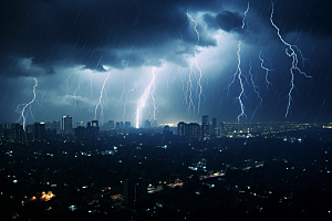 暴雨闪电自然灾害城市摄影图