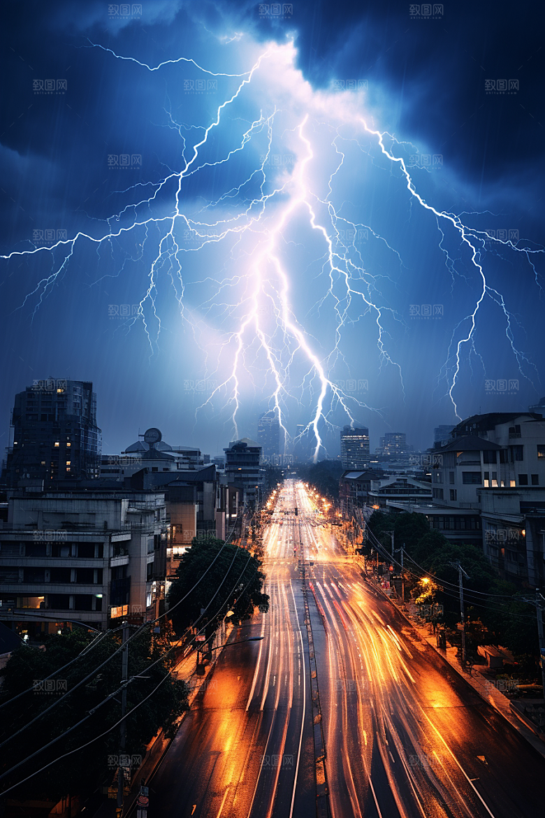 暴雨闪电自然现象恶劣天气摄影图