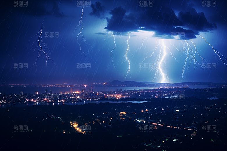 暴雨闪电电闪雷鸣自然现象摄影图