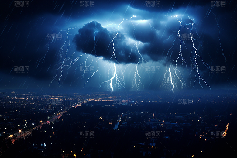 暴雨闪电雷雨自然灾害摄影图