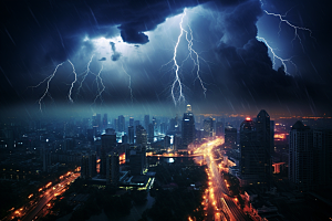 暴雨闪电电闪雷鸣城市摄影图