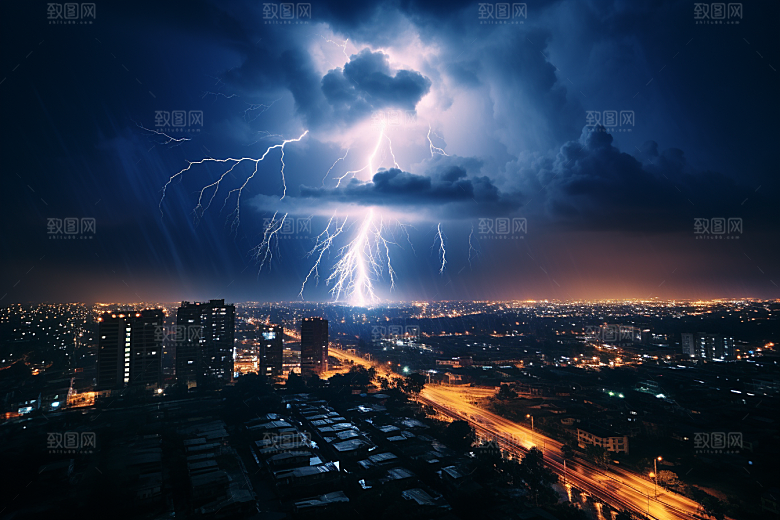 暴雨闪电高清恶劣天气摄影图