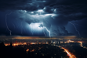 暴雨闪电城市雷雨摄影图