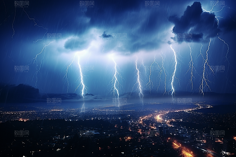 暴雨闪电自然现象雷雨摄影图