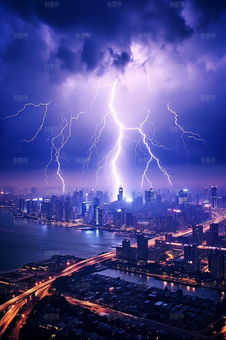 暴雨闪电高清恶劣天气摄影图