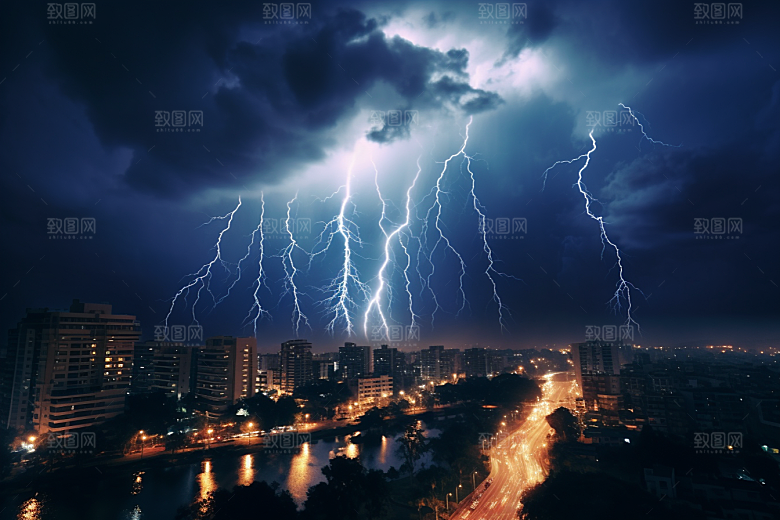 暴雨闪电高清雷暴摄影图