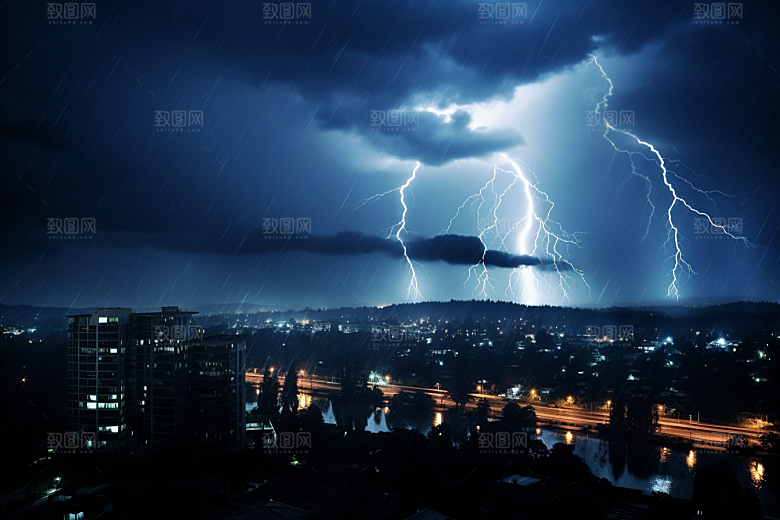 暴雨闪电自然现象极端天气摄影图