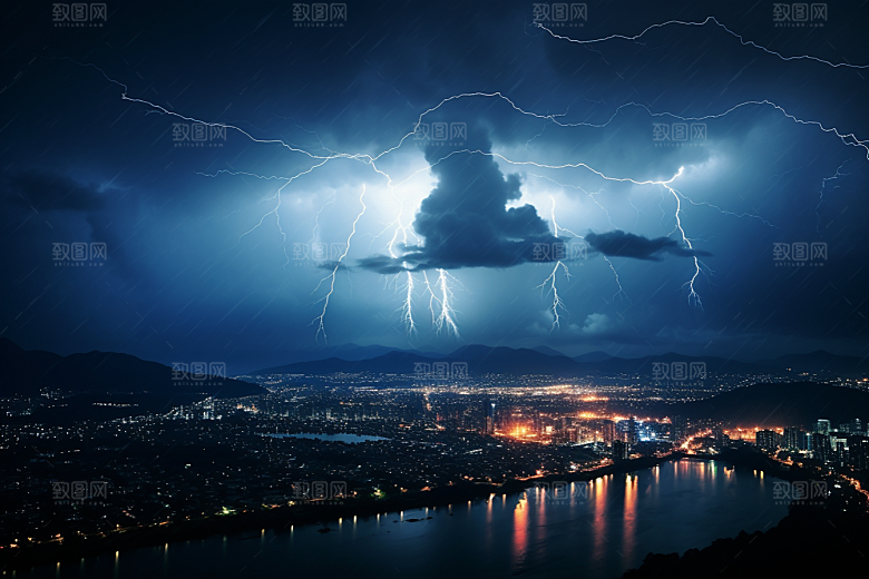 暴雨闪电气象自然灾害摄影图