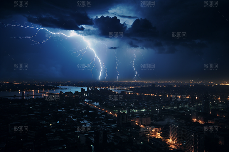 暴雨闪电雷雨极端天气摄影图