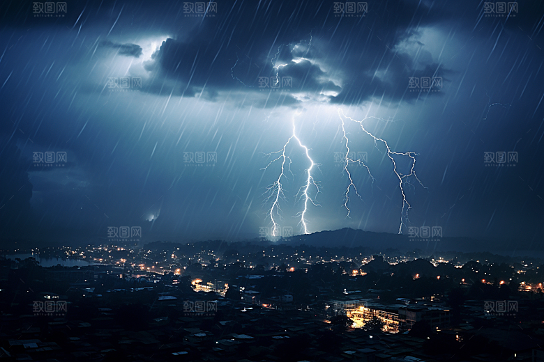 暴雨闪电气象自然现象摄影图