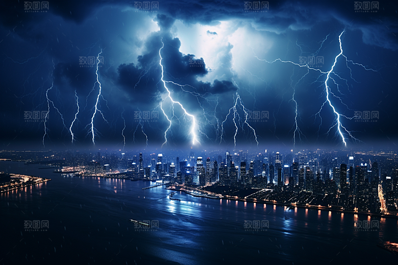 暴雨闪电气象自然现象摄影图