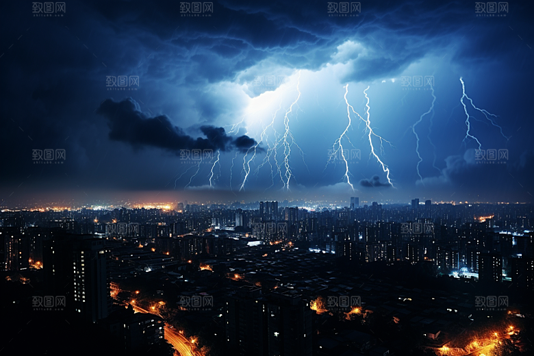 暴雨闪电雷暴自然灾害摄影图