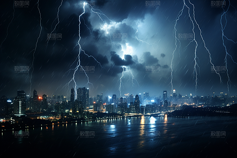 暴雨闪电气象自然灾害摄影图