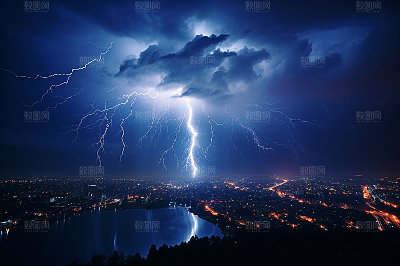 暴雨闪电高清极端天气摄影图